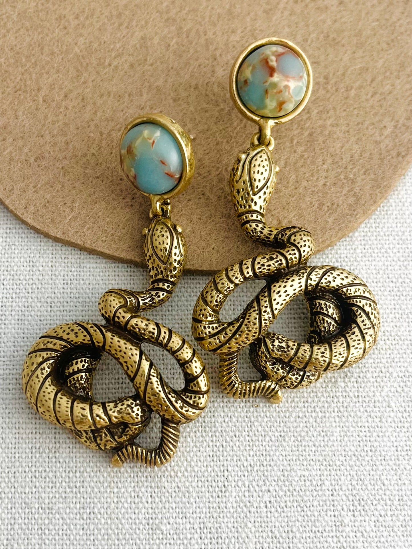 Copper Plated With Gold Antique Snake Earring