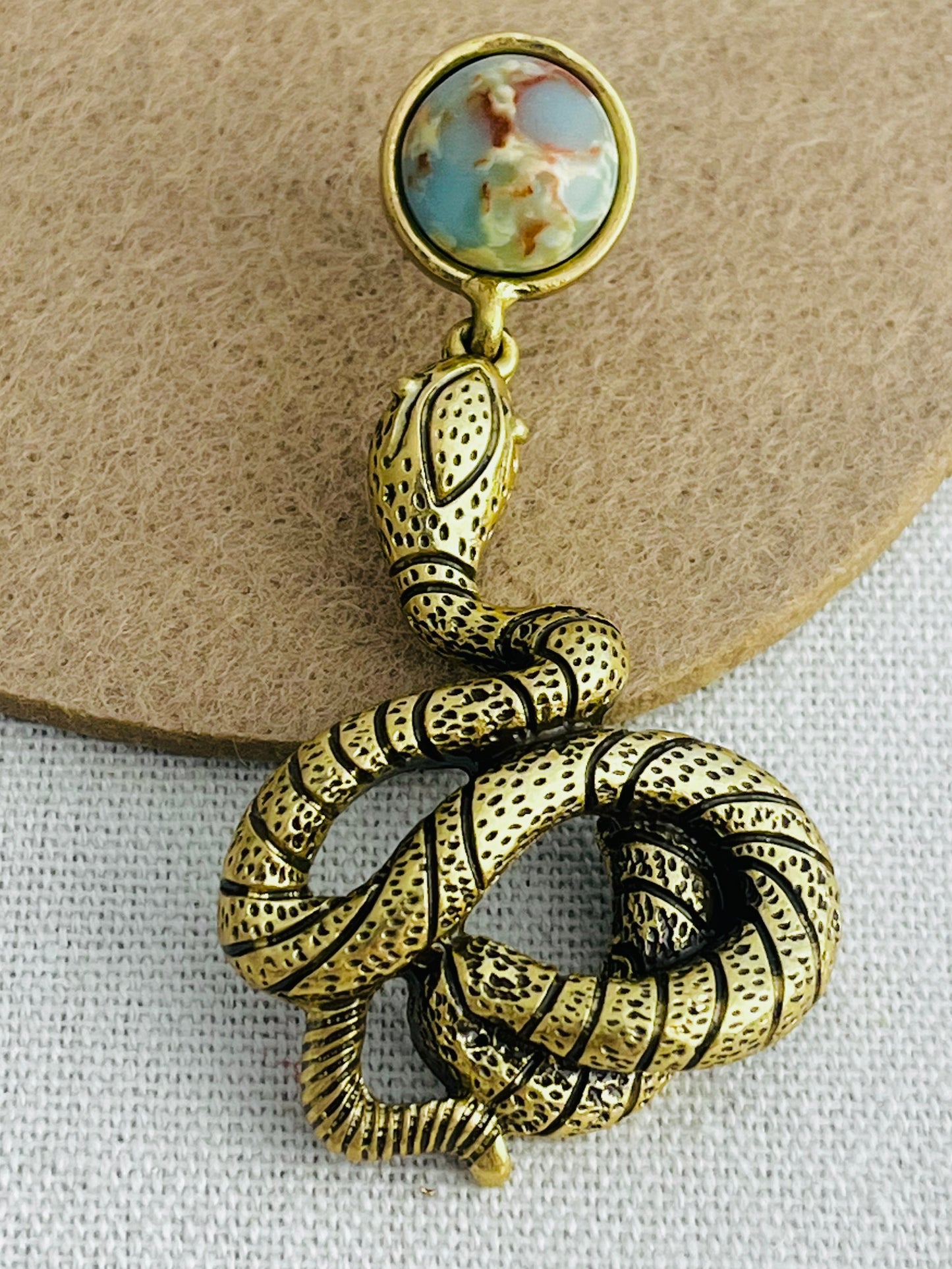 Copper Plated With Gold Antique Snake Earring
