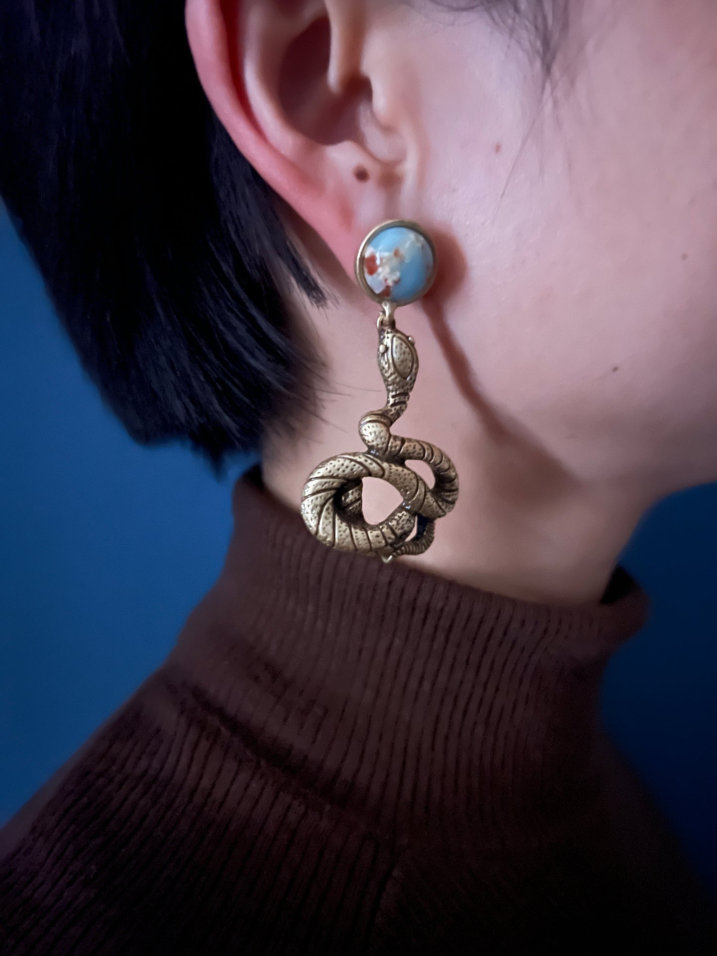 Copper Plated With Gold Antique Snake Earring