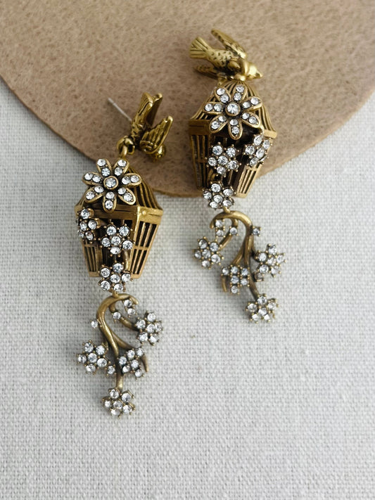 Vintage Gold Bird Cage Diamond Earrings