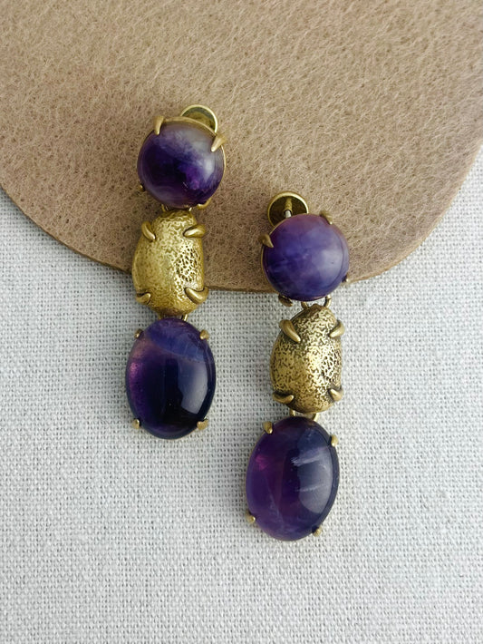 Lilac Reverie – Retro Gold Plated Earrings with Purple Crystal