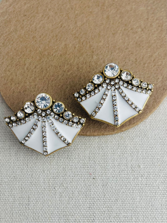White Enamel Fan-Shaped Diamond Earrings