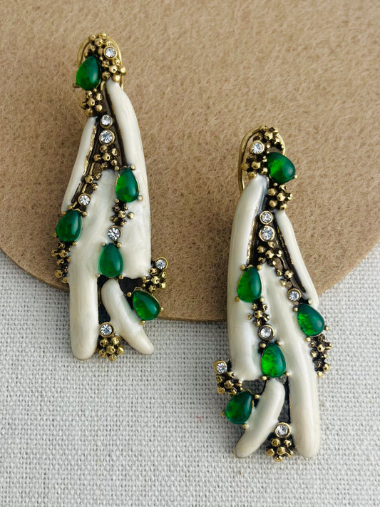 White Enamel and Green Glaze Earring