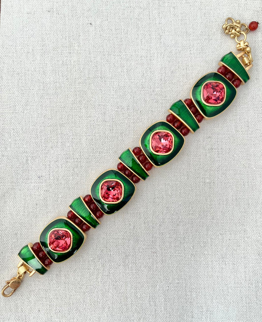 Enchanted Garden – Vintage Enamel & Crystal Agate Bracelet