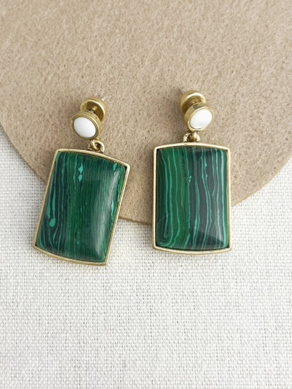 Green Stripes Square Vintage Earring