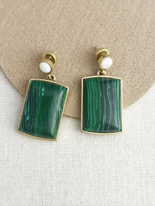 Green Stripes Square Vintage Earring