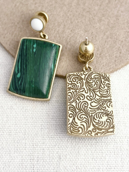 Green Stripes Square Vintage Earring