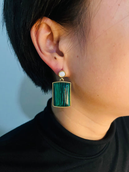 Green Stripes Square Vintage Earring